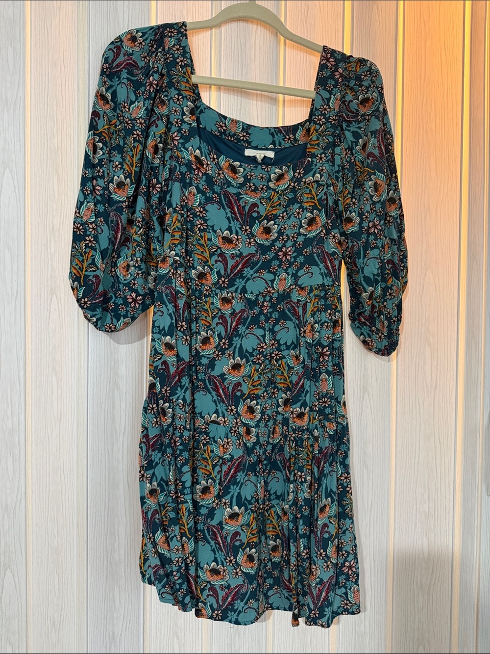 Maurices Teal Floral Puff-Sleeve Mini Dress
